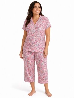 Lauren Ralph Lauren Pink Paisley Soft Capri Pajama Set Size L